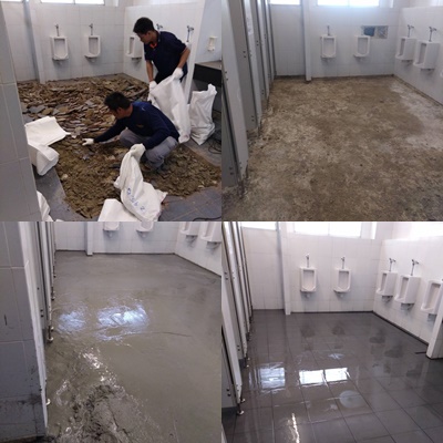 ปูกระเบื้องห้องใหม่ แก้ไขพื้นห้องน้ำรั่วซึม